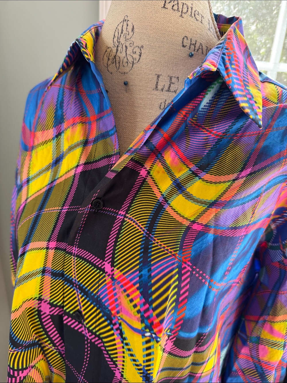 María Escoté Oversize unisex distorted psychedelic Plaid Shirt OS - Picture 3 of 9